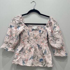 SAYLOR Floral Smocked Blouse in Light Baby Pink
